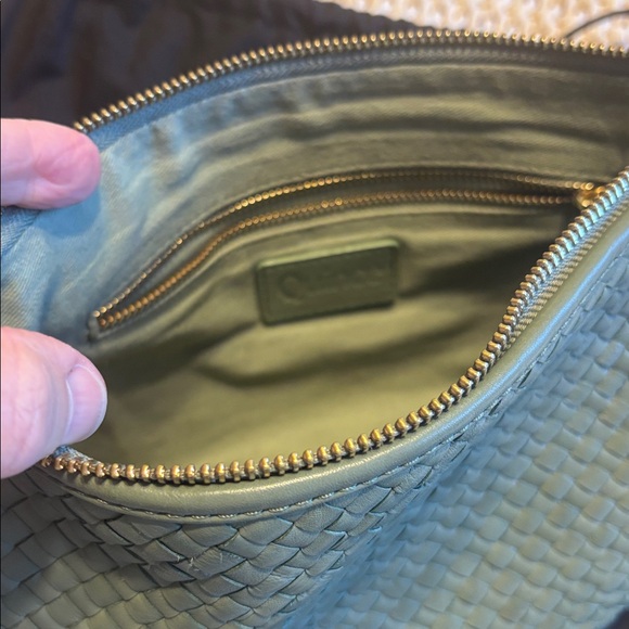 Quince mini woven leather shoulder bag in sage green. - Picture 3 of 10
